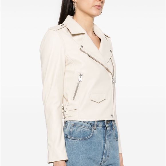 IRO Dylan Off White Cream Leather Moto Jacket 36 S Small X Small - Picture 2 of 7